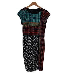 Laundry Shelli Segal Mixed Print Sheath Dress Cap Sleeve Zipper Detail Womens 4